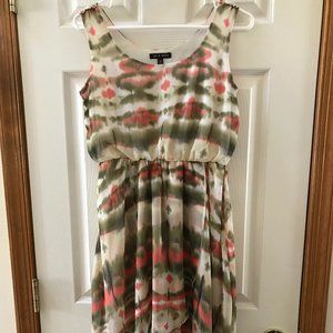 As U Wish Salmon, Green, & Cream Lined Dress Size Small S